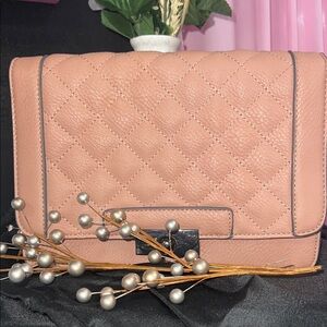 Just Fab Quilted Chain Shoulder Handbag in Rose Pink Faux Leather